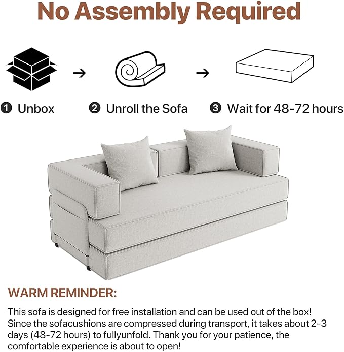 Claiks 4-in-1 Convertible Sofa Bed82 Inch Compression Sofa with Corduroy Fabric Pull Out Sleeper Sofa with 2 Pillows &amp 4 Side Pockets for Living Room Bedroom ApartmentNo Assembly RequiredBeige