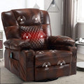 Faux Leather Swivel Rocker Recliner with Heat and Massage Cup Holders Overstuffed Rocking Glider Chair Heated Massaging Reclining Chair Brown