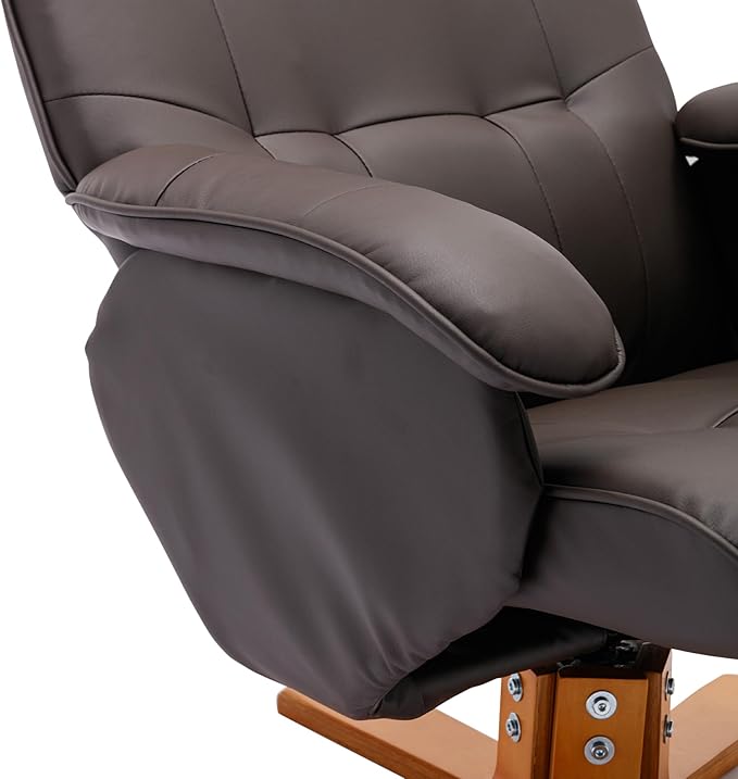 Recliner Chair with Ottoman Swivel Recliner Chair with Wood Base for Livingroom Bedroom Faux Leather BeigeGrey