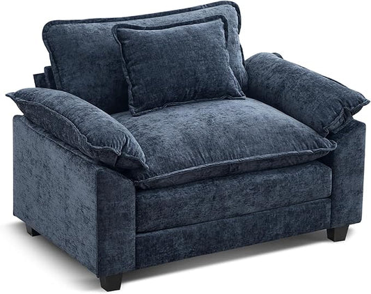 URRED Cloud Couch Accent Chair Oversized Chenille Armchair with Deep Wide Seat and Upholstered ArmrestsBlue – Modern Lounge Chair for Bedroom or Living Room