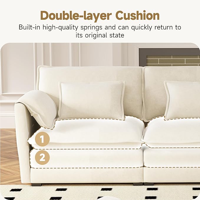 Real Relax 145'' Modular Sectional Sofa U Shaped Chenille Convertible Couch with Movable Ottoman 8 Pillows and 2 Armrest Pillows for Living Room Office and Leisure Places Beige