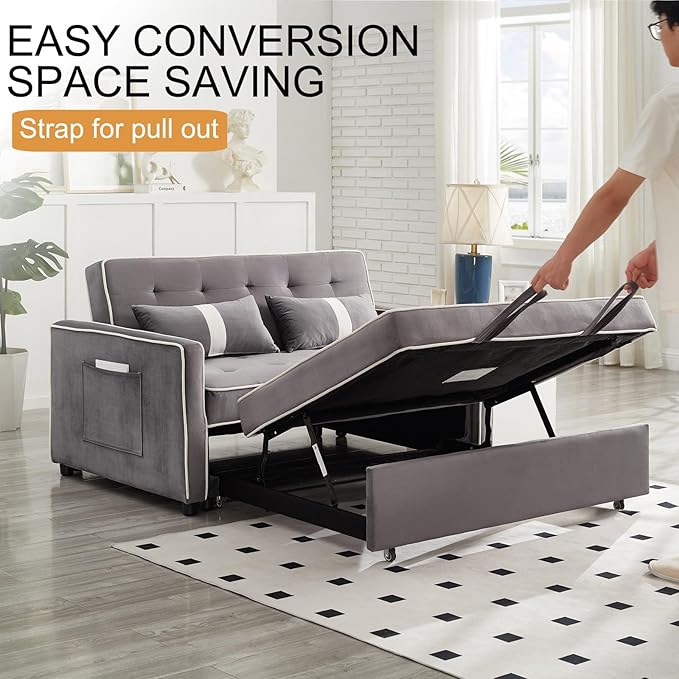71 Loveseat Sleeper Sofa 3 in 1 Convertible Sofa Bed Adjustable Backrest Comfy Pull Out Couch Modern Upholstered Sofa for Living Room Bedroom Apartment Small Space (c-Grey)