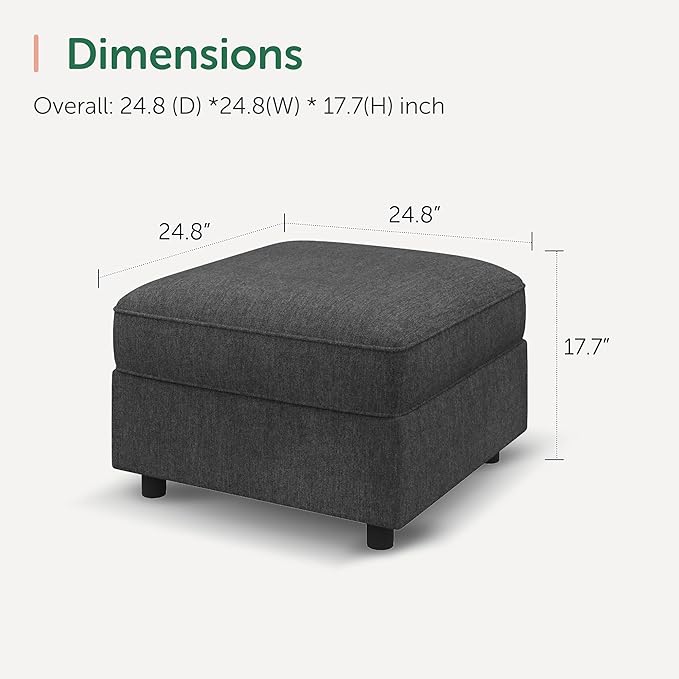 HONBAY Ottoman Module for Modular Sectional Sofa Couth Storage Ottoman Ottoman Bench for Living Room - Snowflake Velvet Grey