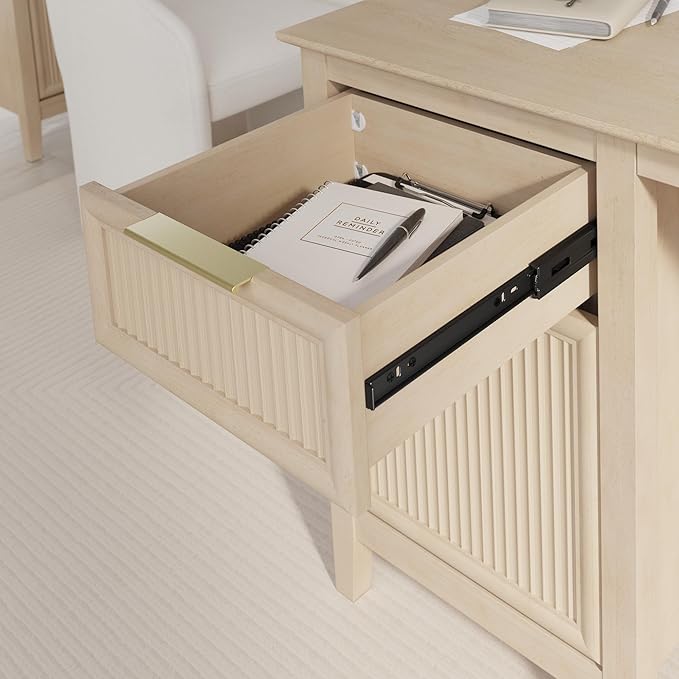 Bush Home 54-Inch Writing Desk with Storage Fluted Computer Study Laptop Table Workstation with Spacious Drawer and Door Storage Home Office Furniture Make Up Vanity Camille Collection Onyx Birch