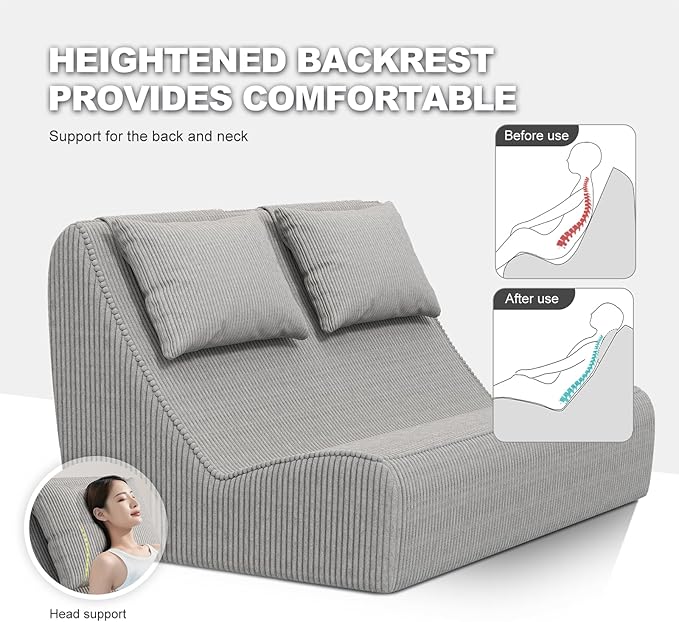 Giant Bean Bag Chair for Adults - Indoor Chaise Lounge with Pillows &amp Ottomans Upholstered Loveseat Floor Sofa Chair for Reading Gaming Napping and Movies (Gray)