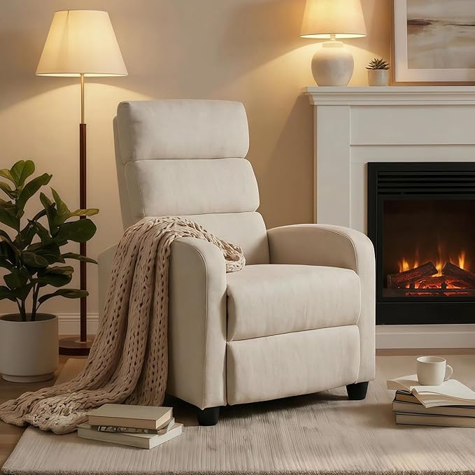 Furnimart 2-Piece Manual Recliner Chair for Small Spaces Chenille Reclining Chair with Chunky Cushion Comfortable Single Sofa for Adults Ideal for Living Room Bedroom Home Theater Beige