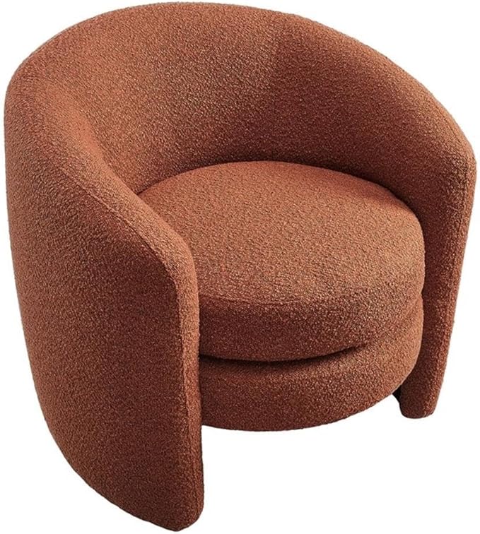 MAKLAINE Upholstered Boucle Fabric Curved Back Armchair Rust Finish Dense Foam Padding Removable Seat Cushion Fully Assembled Living Room or Bedroom Accent Chair