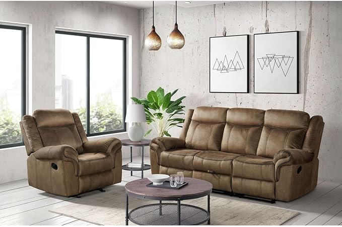 Pemberly Row Modern Glider Recliner T101 Brown Fabric 40 W x 38 D x 41 H Full Extension Reclining Contrast Welt Detailing Contemporary Living Room Chair for Relaxation