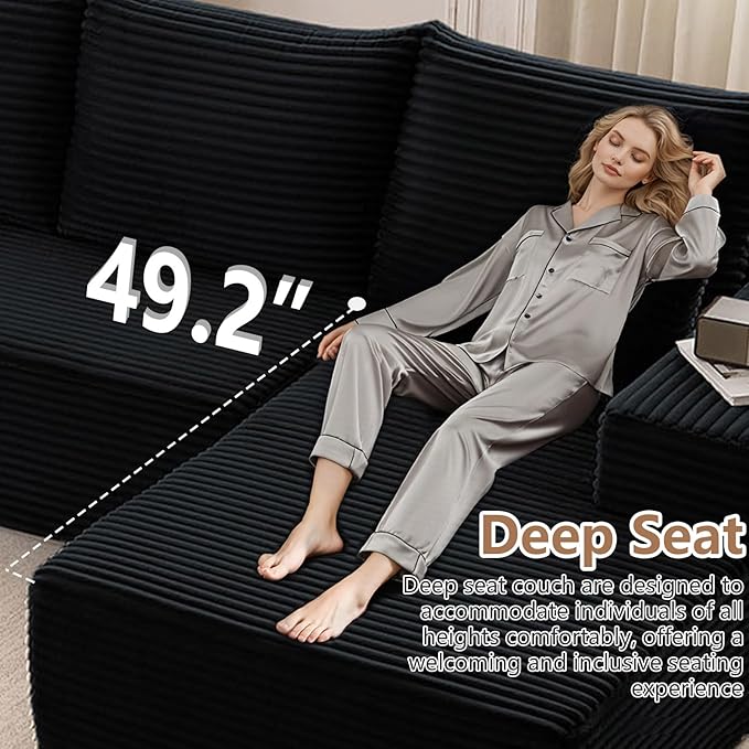 Cloud Modular Sectional Sofa for Living Room167x69.7 Oversized U-Shaped Couch with 7 PillowsBig Comfy Couches SetFluffy Corduroy Sofa with Ottoman &amp ChaiseNo Assembly(BlackLeft-Facing Chaise)