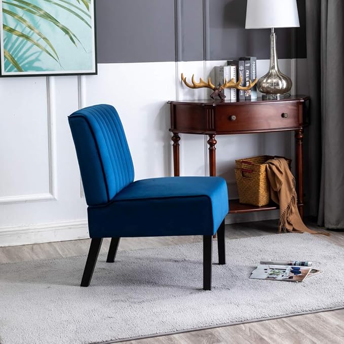 Reeso Mid Century Modern Accent Chairs Set of 2 with Minimalist Design Elegant Velvet Upholstery and Solid Wood Legs Ideal for Living Room or Bedroom Cobalt Blue