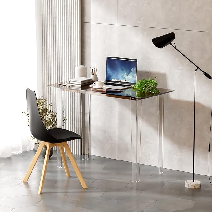 Modern Acrylic Desk for Home Office - Multi-Purpose Study Table with Extended Surface Sturdy Lightweight Design Transparent Amber Console &amp Entryway Table (42.5 Inch)