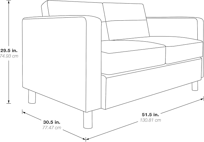 Office Star Pacific Loveseat with Padded Box Spring Seats and Silver Finish Legs Dillon Java Faux Leather
