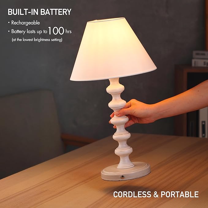 O'Bright Ember Rechargeable Table Lamp (Whitewashed_Baluster)