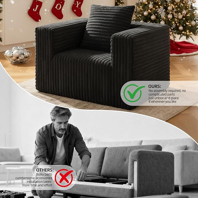Single Cloud Sofa Giant Bean Bag Chair with High Backrest &amp Wider Armrest Foam Boneless Couch for Small Spaces Comfy Furry Sofas with Pillows for Living Room Bedroom Apartment Dorm Office