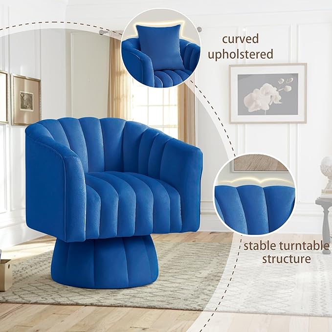 YSICK Swivel Accent Chair360°Swivel Barrel Chairs Mid-Century Chair with Wide Upholstered Modern Velvet Fabric Round Armchair for Living Room Lounge Bedroom