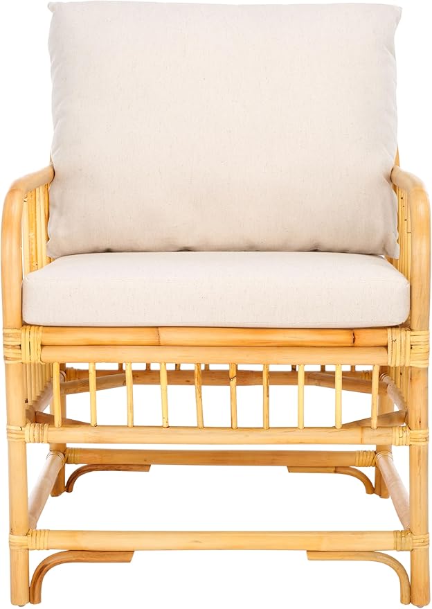 SAFAVIEH Home Collection Reiley Tropical Coastal White/Natural Accent Chair with Cushion (Fully Assembled)