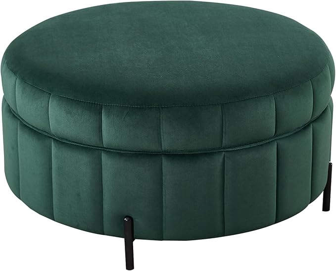 31.5 Velvet Round Storage Ottoman GreenReversible Lid Upholstered Ottoman Coffee TableCircle Foot Stool for Living RoomBedroom