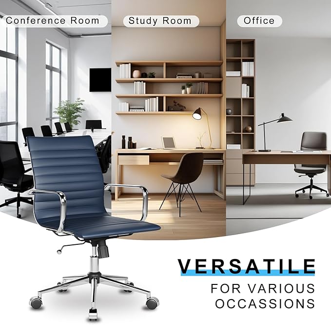 Office Chair Swivel Seat with Armrests and Wheels Comfortable Adjustable Gaming Seat for Adults Heavy Duty Work Chair for Home Office Navy 22.83in Seat