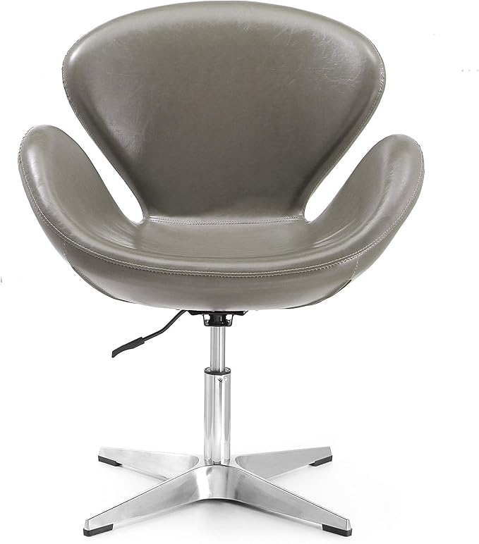 Manhattan Comfort Raspberry Adjustable Swivel Accent Chair Set of 2 with 360° Turn Polished Chrome Base Modern Retro Design Ideal for Living Room and Home Office Pebble Faux Leather