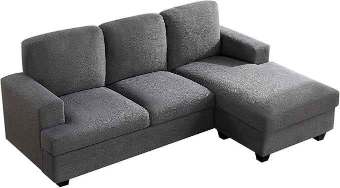 VanAcc 88 Inch Reversible L Shape Sofa Convertible Sofa with Storage L Shape Couch with Chaise Comfy Couches for Living Room Grey Bouclé