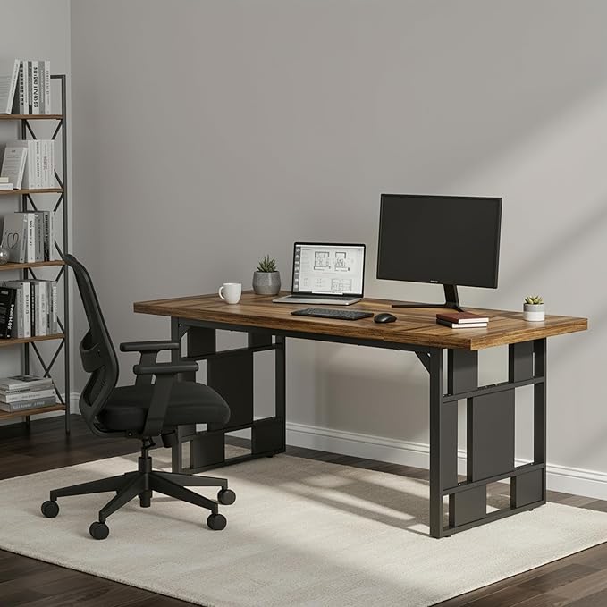 71 Inch Large Executive Desk Heavy Duty Computer Desk with Extra Thick Wooden Tabletop and Metal Frame Modern Workstation Writing Study Desk for Home Office Study Room