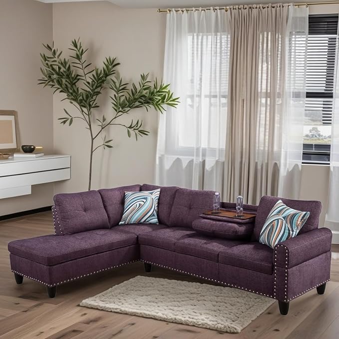 L-Shaped Sectional Sofa Modern Sectional Couches Home Sofas for Living Room with Movable Chaise Modular Living Room Sets Furniture for Apartment Bedroom &amp Office Purple
