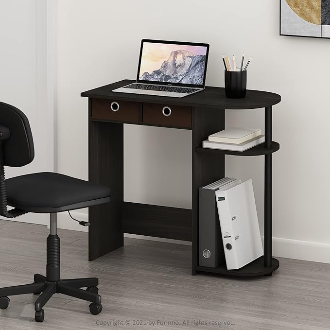 Furinno GO GREEN Desk 31.5 Wide Gaming Desk with 2 Side Shelves and Storage Bins Computer Desk Office Desk for Home Office Study Room Dorm Bedroom Espresso