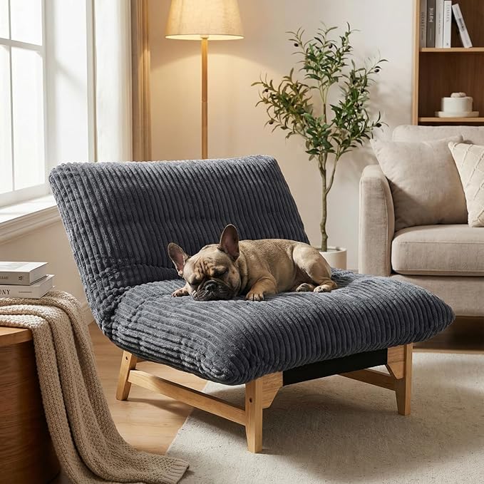 Comfy Lounge Chair Cozy Striped Corduroy Accent Seating with Solid Rubber Wood Frame Soft Plush Cloud Comfort for Living Room Bedroom &amp Reading CornerGray