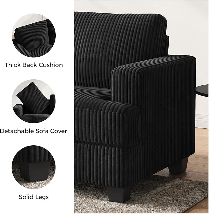 89 Inch Sofa with Extra Deep Seats Oversize 3 Seater Sofa for Living Room Modern Couch and Sofa Comfy Armrests and Seats and Backrests Easy InstallationWide Corduroy Fabric Black