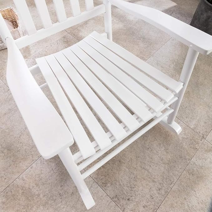 Outdoor Patio Wooden Rocking Chairs Set 2 Piece Furniture Comfy Rockers for Adults Porch Lawn Room Outside Indoor White