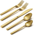 Alata Cube Matte Gold 40-Piece Flatware Set Forged Cutlery Set Service for 8 Stainless Steel Tableware with Square Handle for Home/Restaurant Dishwasher Safe