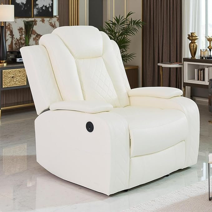 Modern Power Reclining Chair Set Ivory White Breathing Leather Sofa Couches Living Room Sofa Sets Power Recliner Sofa Set with LED Light for Living Room &amp Apartment &amp Home &amp RV