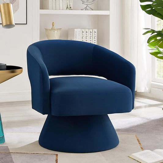 Stylish Swivel Barrel Chair with Upholstered Round Design 360-Degree Comfort and Open Backrest Great for Living Room or Bedroom Chic Navy Blue