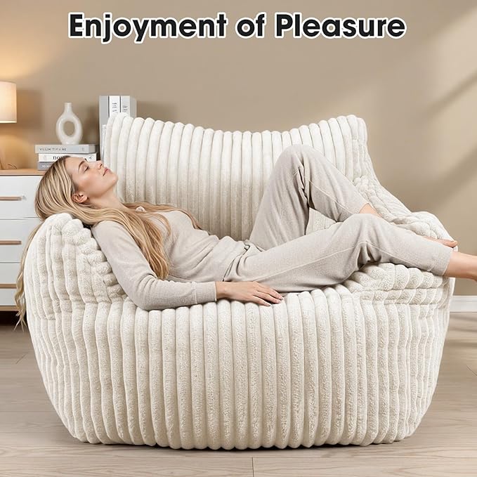 Giant Bean Bag Chair for Adults Oversized Memory Foam Bean Bag Sofa with Armrests Large Comfy Fluffy Single Lounges Mini Couch for Living Room Bedroom &amp Dorm(Beige)