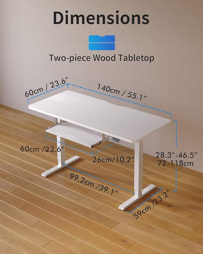 FEZIBO Standing Desk with Keyboard Tray 55 x 24 Inch Adjustable Height Sit Stand Desk with Memory Presets for Home Office Ergonomic Computer Workstation White