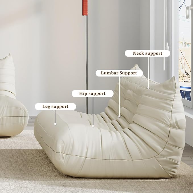Comfy Lazy Floor Sofa CouchSoft Armless ChairFaux Leather Lounge ChairCorner Relax Sofa Couch for Living Room BedroomSalon OfficeAdults(Cream White)