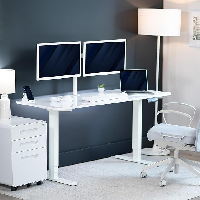 VIVO Electric 60 x 24 in Dual Motor Sit Stand Desk Memory Height Adjustment 2B Series White Dry Erase Top White Frame DESK-KIT-2W6WE