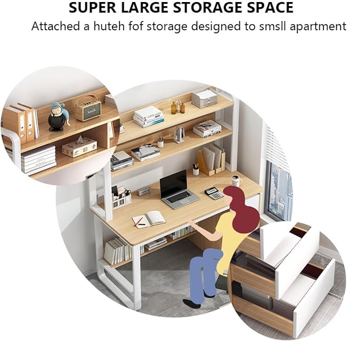Home Office Desk with Bookshelf and 3 Drawers PC Study Writing Desk Student Writing Study Table Modern Simple Computer Desk/Workstation(39 Inch Gray)