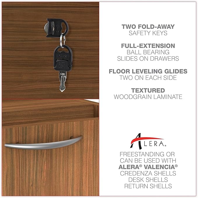 Alera Alera Valencia Series Full Pedestal File Left/Right 3-Drawer: Box/Box/File Legal/Letter Modern Walnut15.63 x 20.5 x 28.5