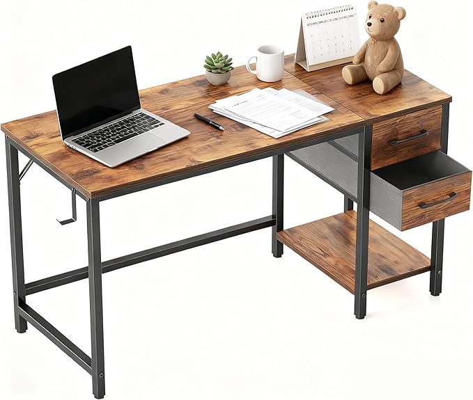 Cubiker Computer Home Office Desk with Drawers 47 Inch Small Desk Study Writing Table Modern Simple PC Desk Vintage Brown