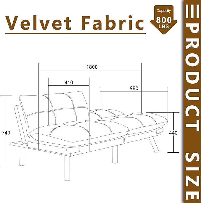 71 Chamois Futon Couch Bed with Mattress IncludedConvertible Folding Sleeper Sofa Bed with Adjustable BackrestsModern Loveseat Sleeper for Living Room Bedroom Small Space Home Office (Coffee Brown)