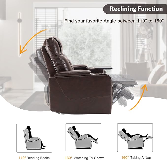 Merax Electric Recliner Chair with USB Charge Port 360 Swivel Tray Table Hand in-Arm Storage and Cup Holders Ambient Lighting - Ambient Lighting Gaming Recliner Chair Home Theater Seating