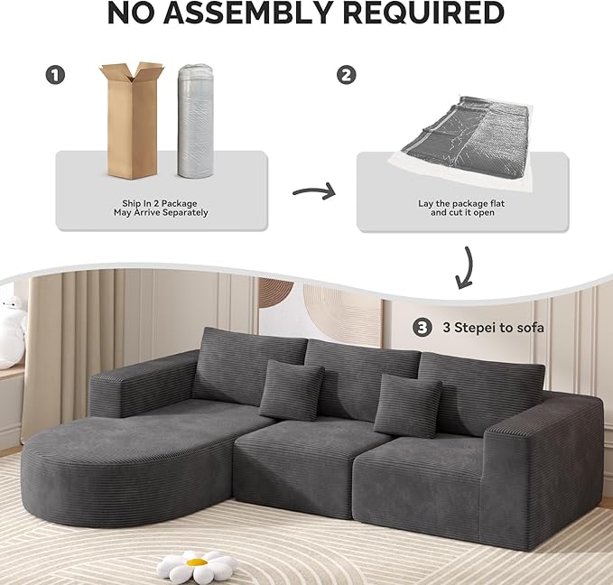 Boneless Couches for Living RoomCloud Sectional Couch with L-Shape ChaiseModern Modular Sofa with Deep Seat Upholstered Comfy Couches for BedroomNo Assembly Required1PCS