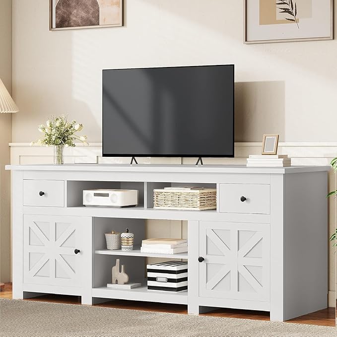 YITAHOME TV Stand for 75/80 Inch TV Entertainment Center TV Cabinet with Drawers and Power Outlet White TV Console for Living Room Furniture (70 Inch Lenght 30 Inch High)
