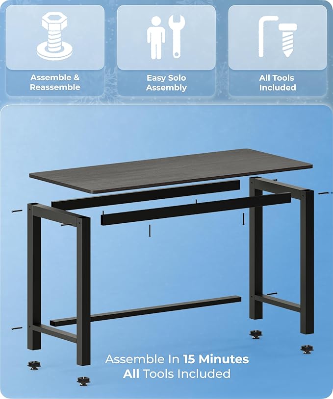 43 Home Office Desk Modern Computer Desk 43.3x23.6x29.5 inches PC Table with Thicken Frame Industrial Style Sturdy Metal Frame Furniture for Writing Gaming Black+Black