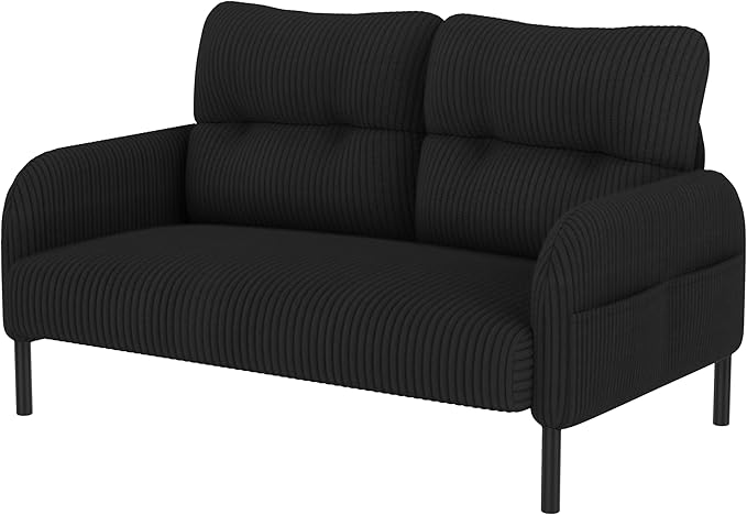 47'' Small Loveseat Sofa Comfy Corduroy Love Seat Couch for Small Spaces 2 Seater Sofa Office Couch with Solid Wood Legs for Living Room Bedroom Apartment (Black)