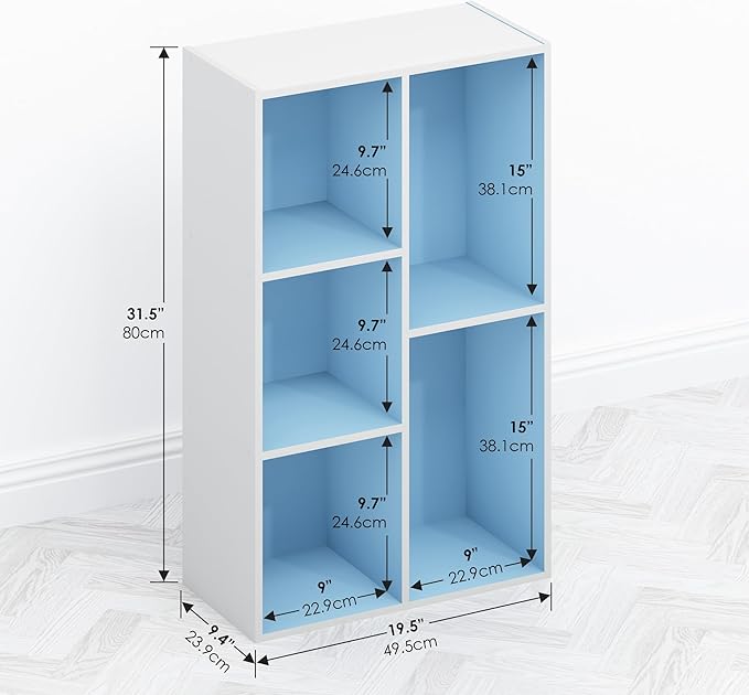Furinno TOMI TV Stand 5-Cube Entertainment Center with Open Shelf Reversible TV Console for Living Room Bedroom Home Office Light Blue