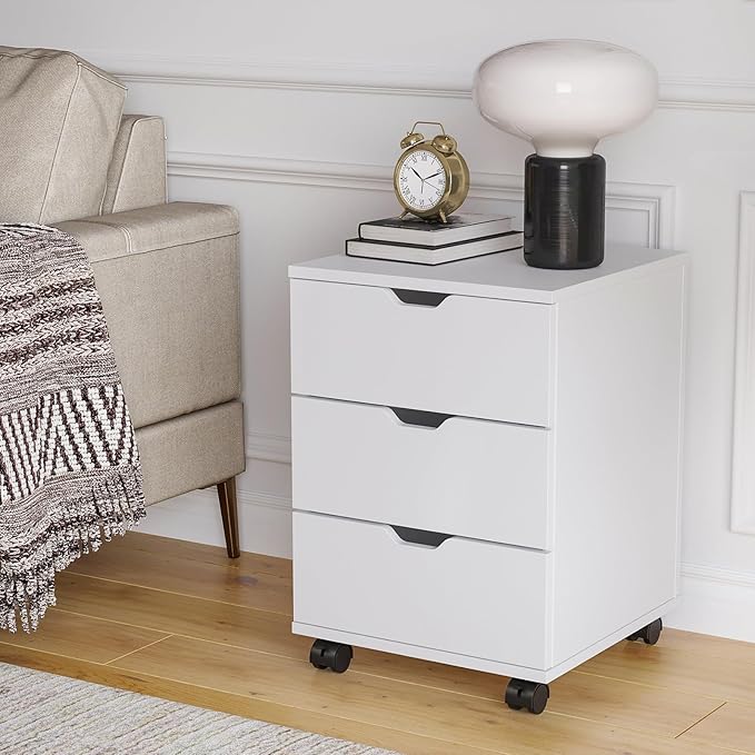 3 Drawer Mobile File Cabinet with Casters Under Desk Vertical Filing Cabinet for Home Office Organizer Letters/Legal/A4 (White)
