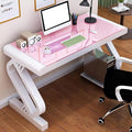 Tempered Glass Computer DeskModern Home Office Desk with Z-Shaped Metal LegsSturdy Writing Table for Home Office Dorm(White Pink)