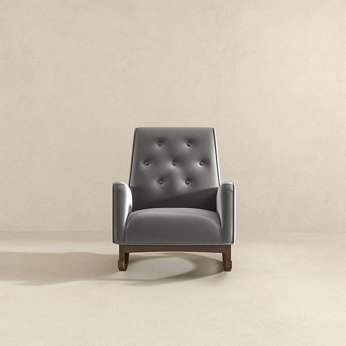 Demetrius Light Grey Fabric Rocking Chair - Living Room Accent Chair Nursery Glider Chair Maximum Weight Capacity 300lbs